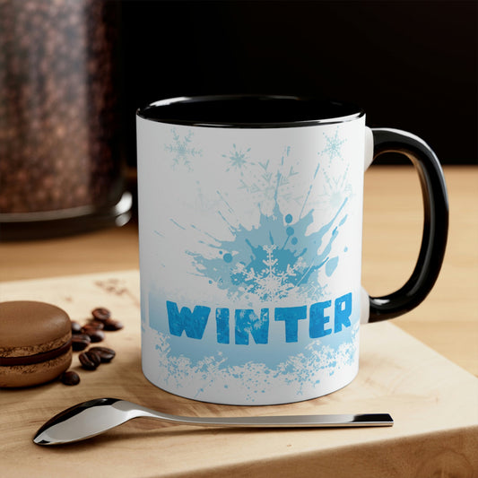 Winter Frost Snowflake Blue Slogan Classic Accent Coffee Mug 11oz Ichaku [Perfect Gifts Selection]