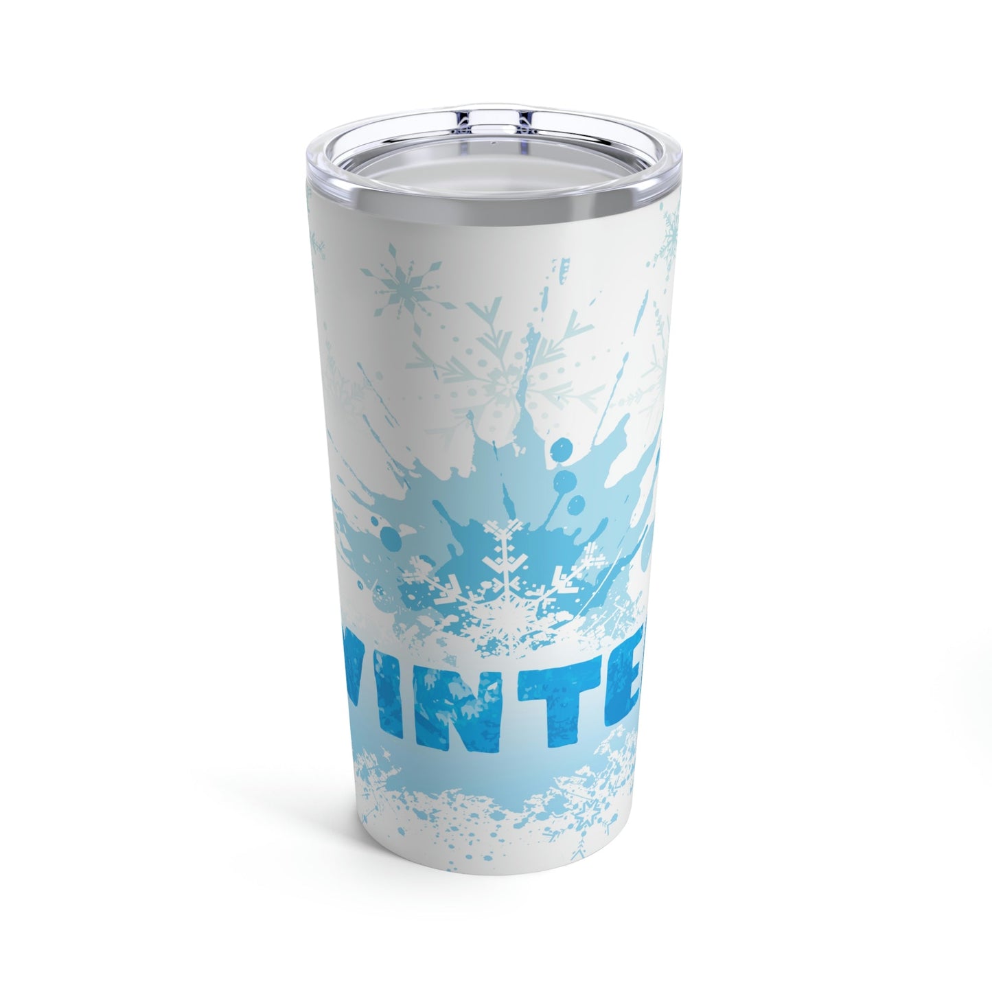 Winter Frost Snowflake Blue Slogan Stainless Steel Hot or Cold Vacuum Tumbler 20oz Ichaku [Perfect Gifts Selection]