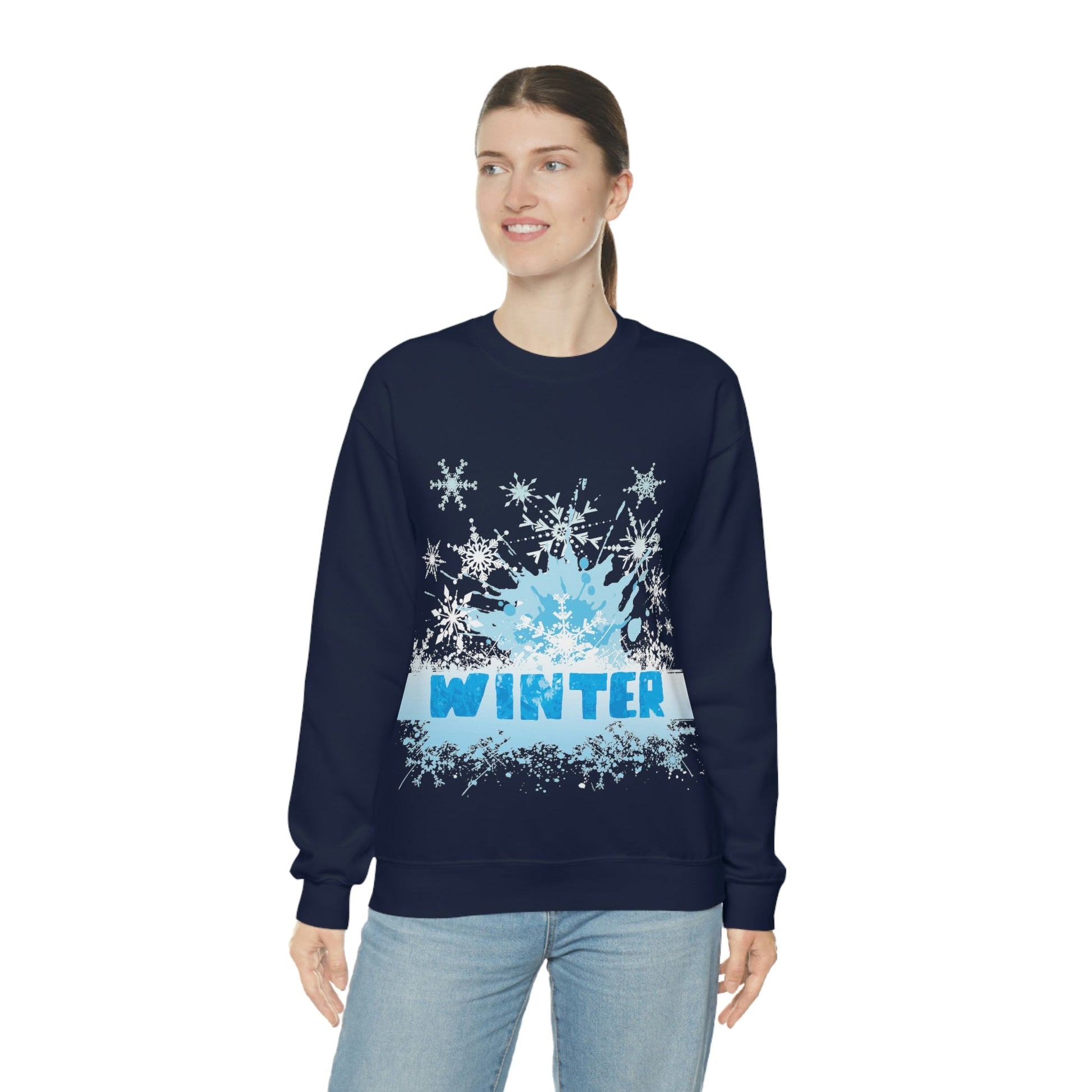 Winter Frost Snowflake Blue Slogan Unisex Heavy Blend™ Crewneck Sweatshirt Ichaku [Perfect Gifts Selection]