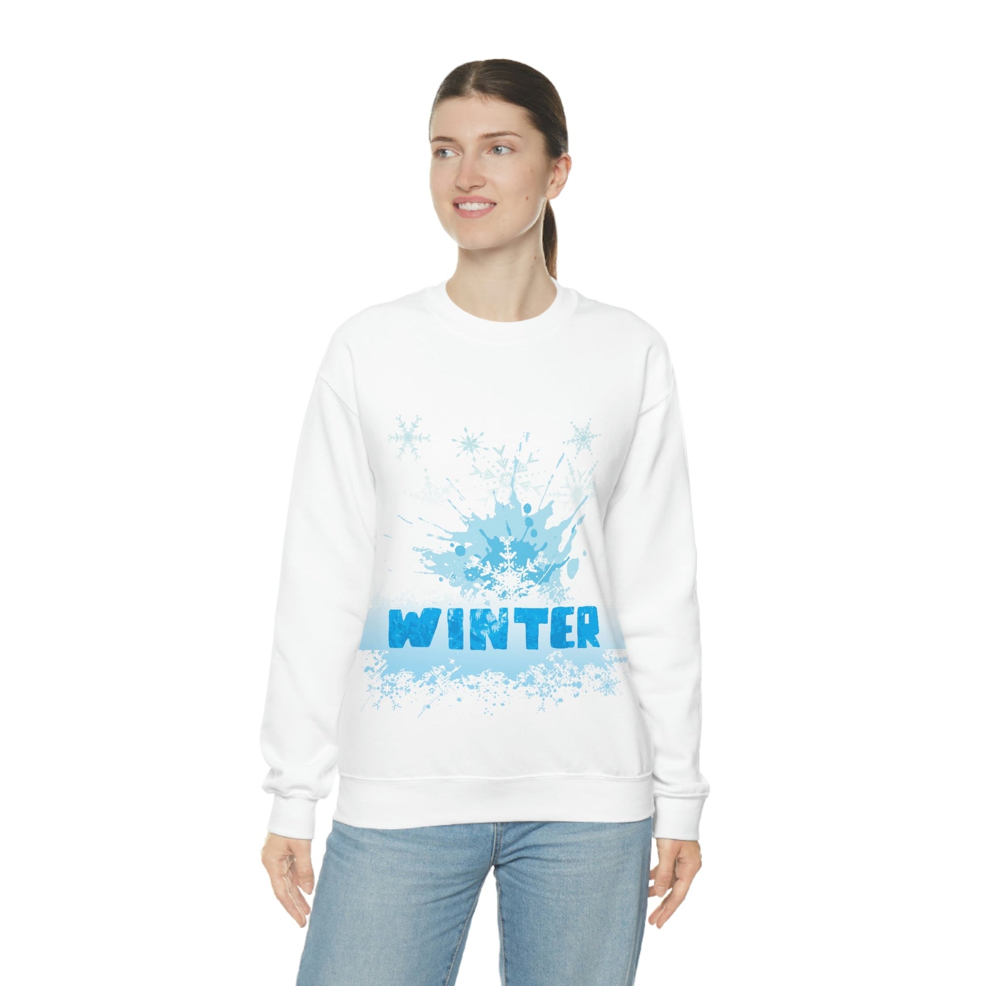 Winter Frost Snowflake Blue Slogan Unisex Heavy Blend™ Crewneck Sweatshirt Ichaku [Perfect Gifts Selection]