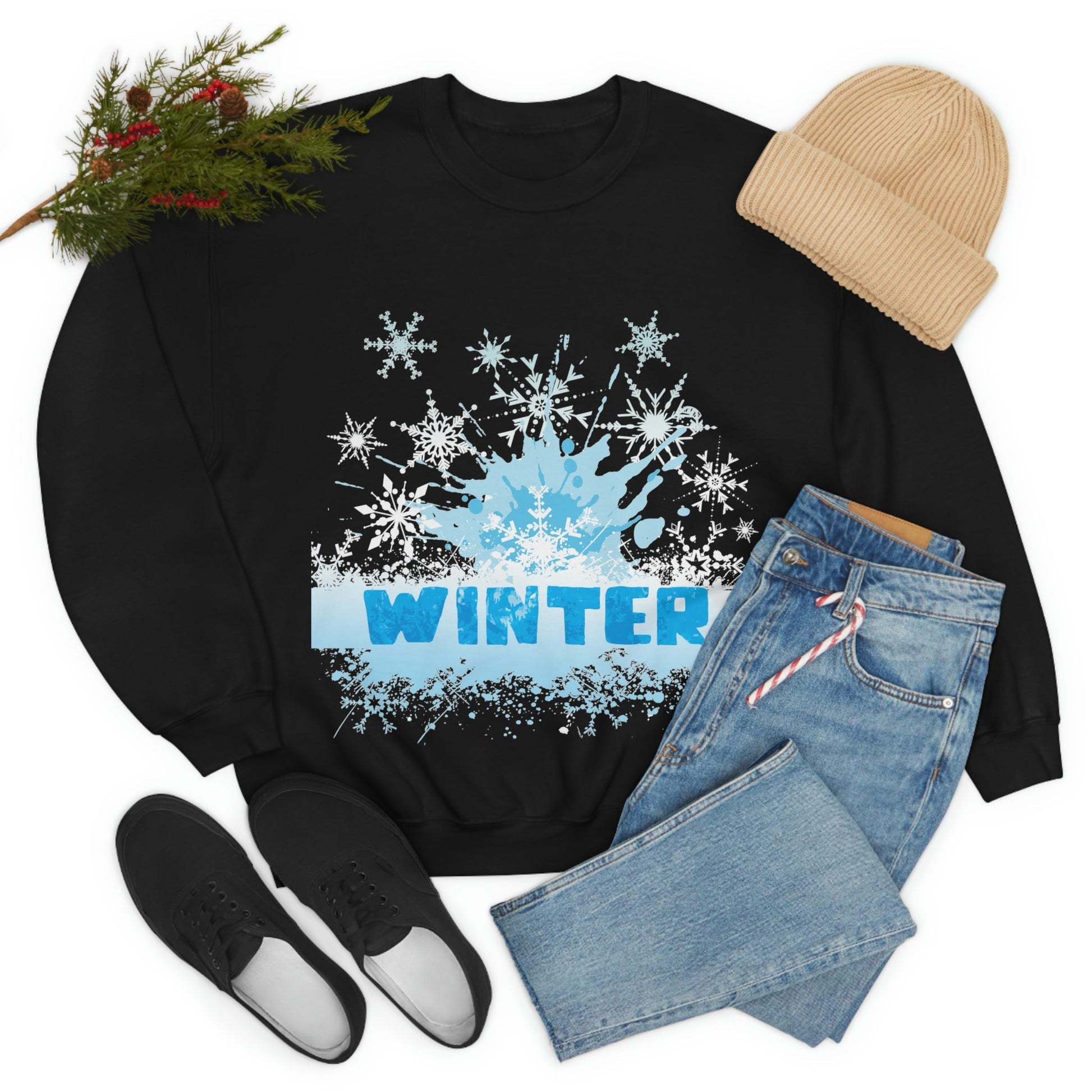 Winter Frost Snowflake Blue Slogan Unisex Heavy Blend™ Crewneck Sweatshirt Ichaku [Perfect Gifts Selection]