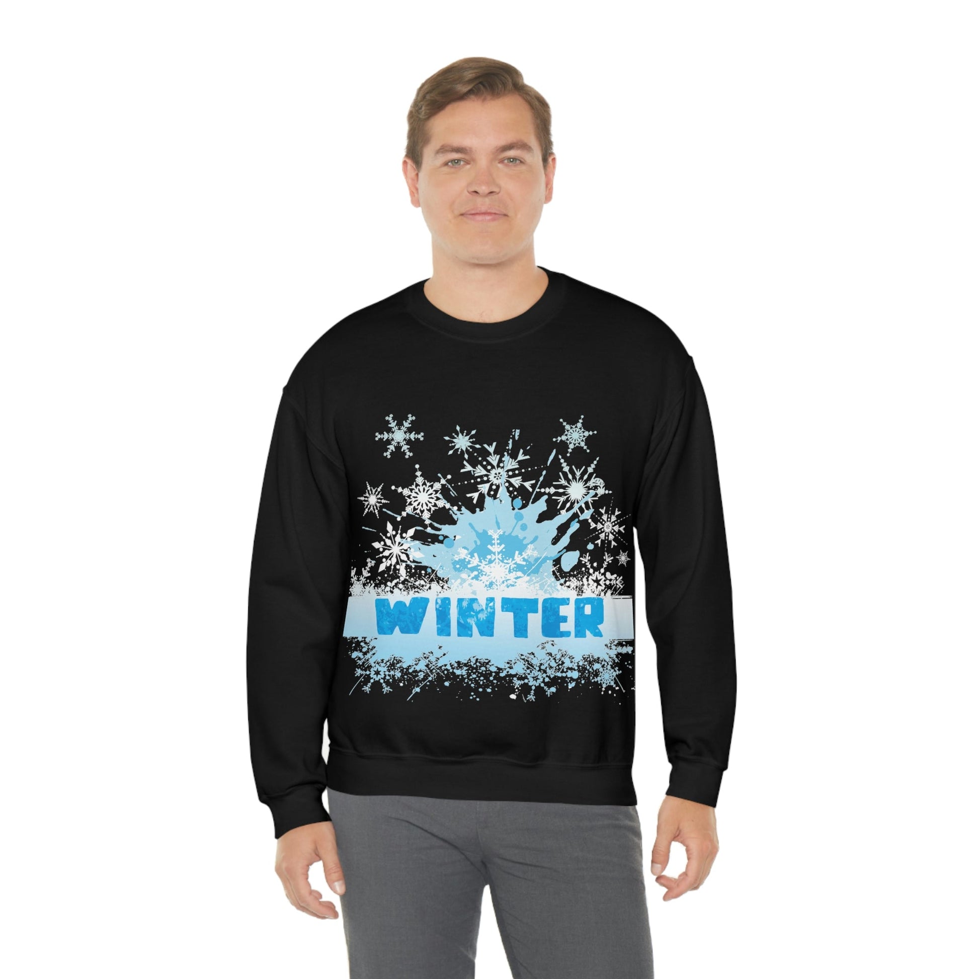 Winter Frost Snowflake Blue Slogan Unisex Heavy Blend™ Crewneck Sweatshirt Ichaku [Perfect Gifts Selection]