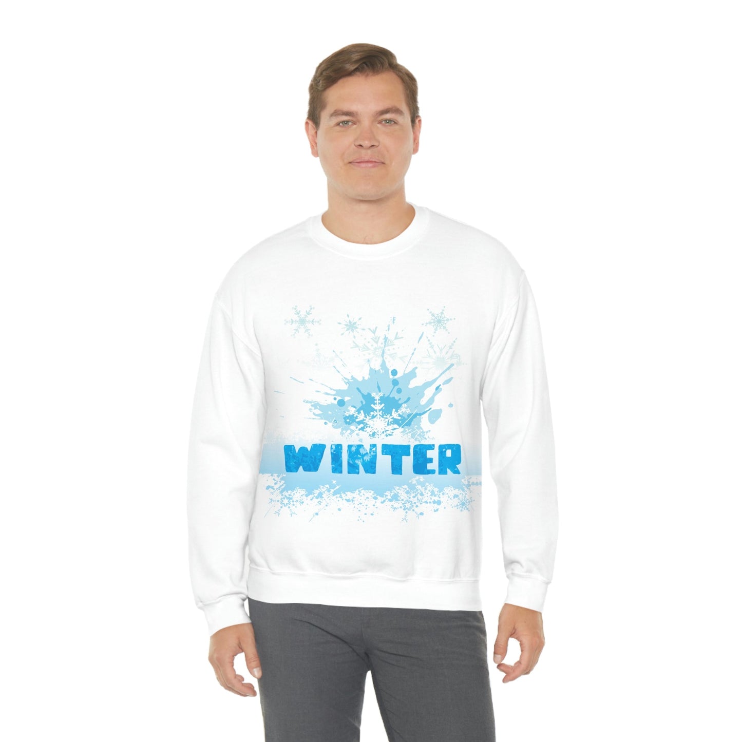 Winter Frost Snowflake Blue Slogan Unisex Heavy Blend™ Crewneck Sweatshirt Ichaku [Perfect Gifts Selection]