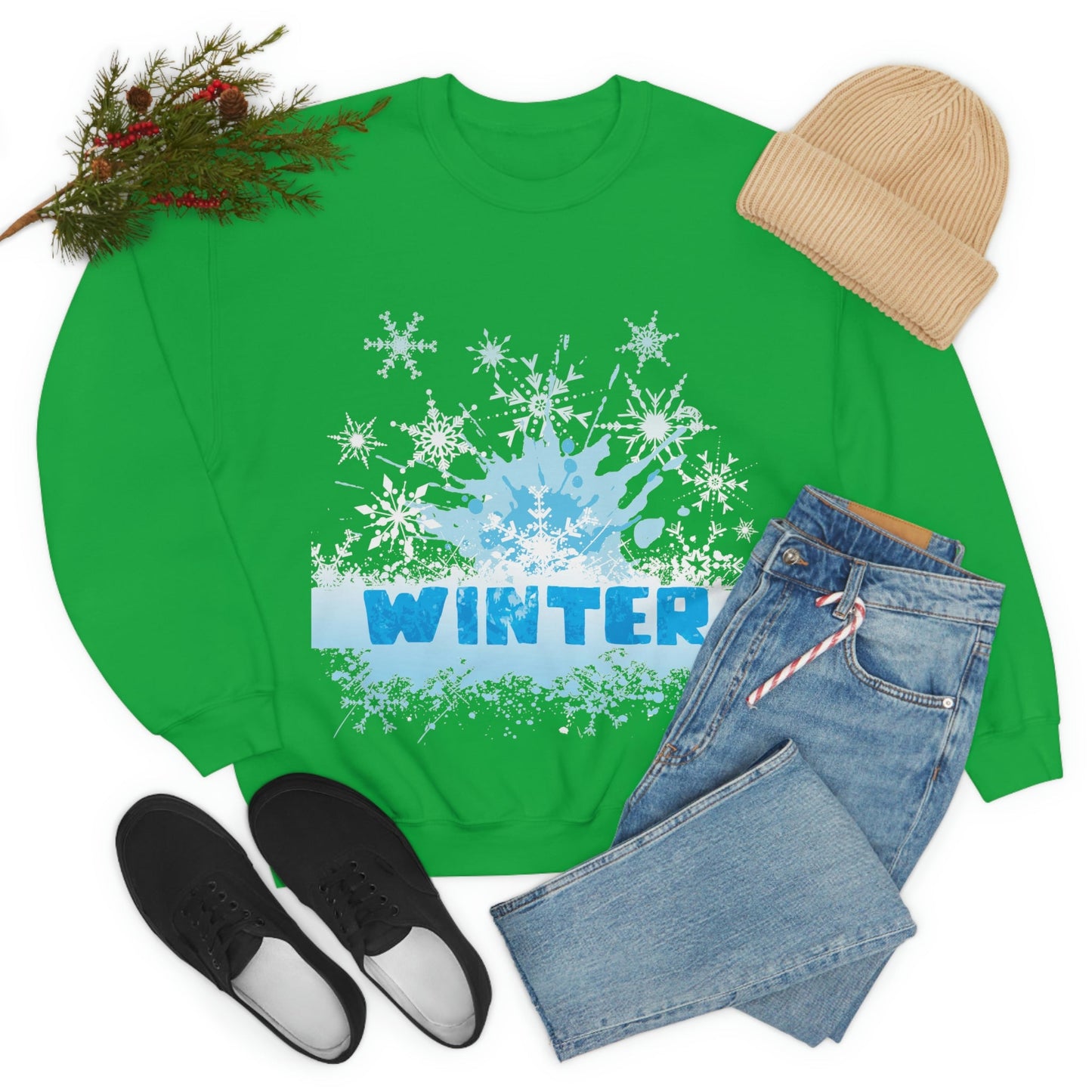 Winter Frost Snowflake Blue Slogan Unisex Heavy Blend™ Crewneck Sweatshirt Ichaku [Perfect Gifts Selection]