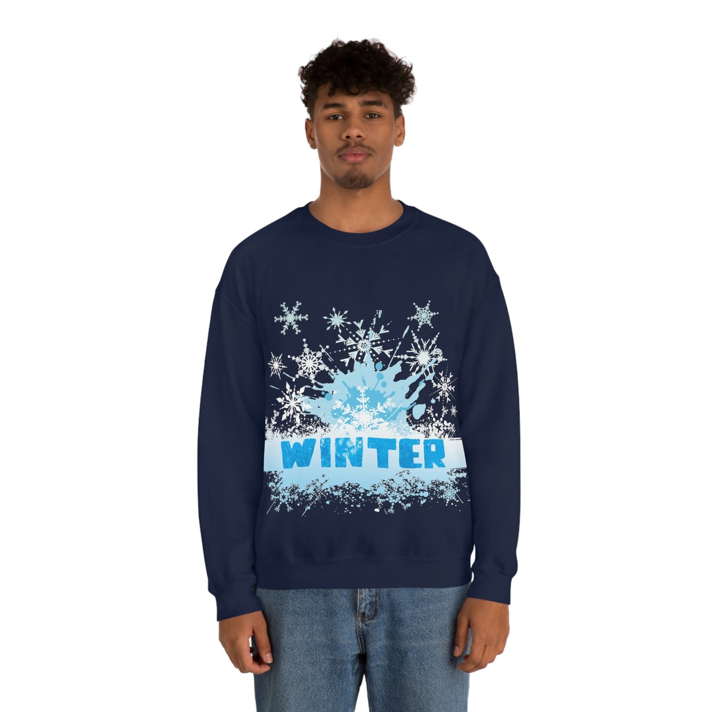 Winter Frost Snowflake Blue Slogan Unisex Heavy Blend™ Crewneck Sweatshirt Ichaku [Perfect Gifts Selection]