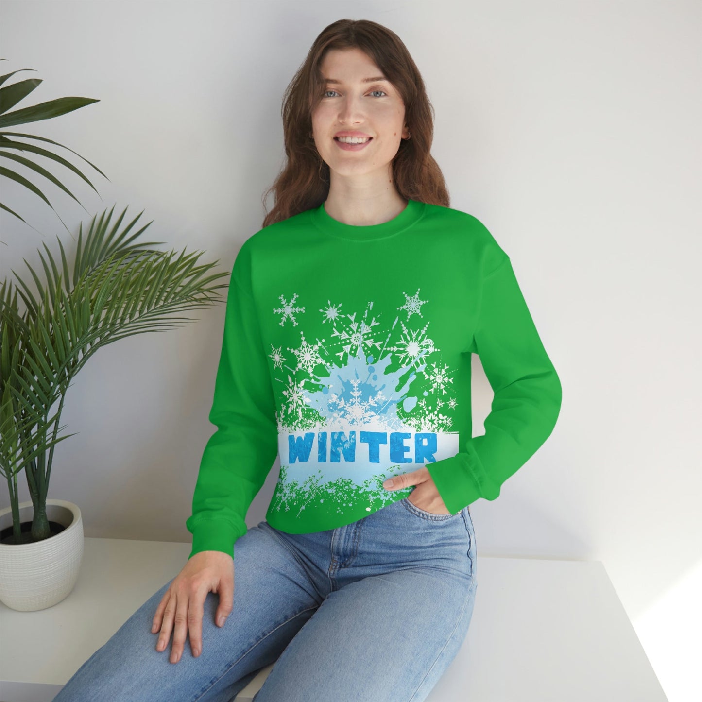 Winter Frost Snowflake Blue Slogan Unisex Heavy Blend™ Crewneck Sweatshirt Ichaku [Perfect Gifts Selection]