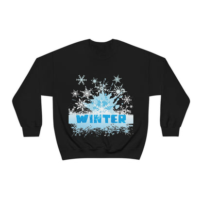 Winter Frost Snowflake Blue Slogan Unisex Heavy Blend™ Crewneck Sweatshirt Ichaku [Perfect Gifts Selection]