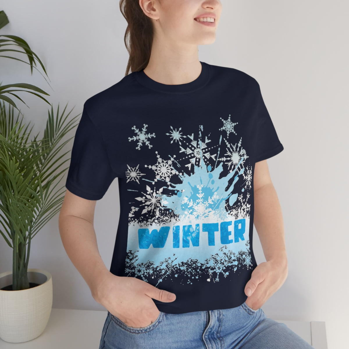 Winter Frost Snowflake Blue Slogan Unisex Jersey Short Sleeve T-Shirt Ichaku [Perfect Gifts Selection]