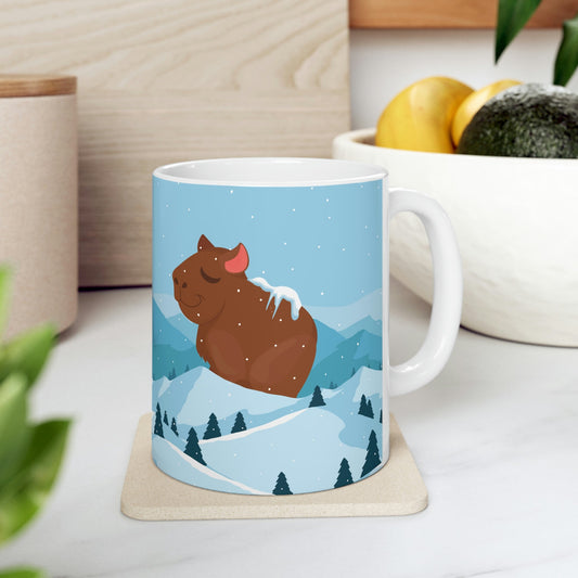 Winter Mountain Capybara Wild Cute Funny Anime Art Cartoon Ceramic Mug 11oz Ichaku [Perfect Gifts Selection]