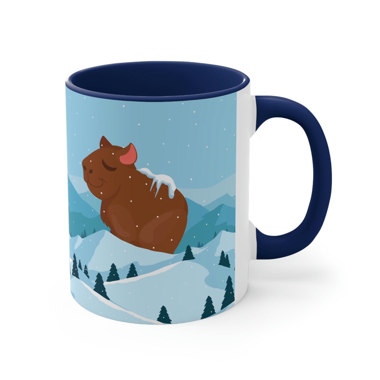 Winter Mountain Capybara Wild Cute Funny Anime Art Cartoon Classic Accent Coffee Mug 11oz Ichaku [Perfect Gifts Selection]