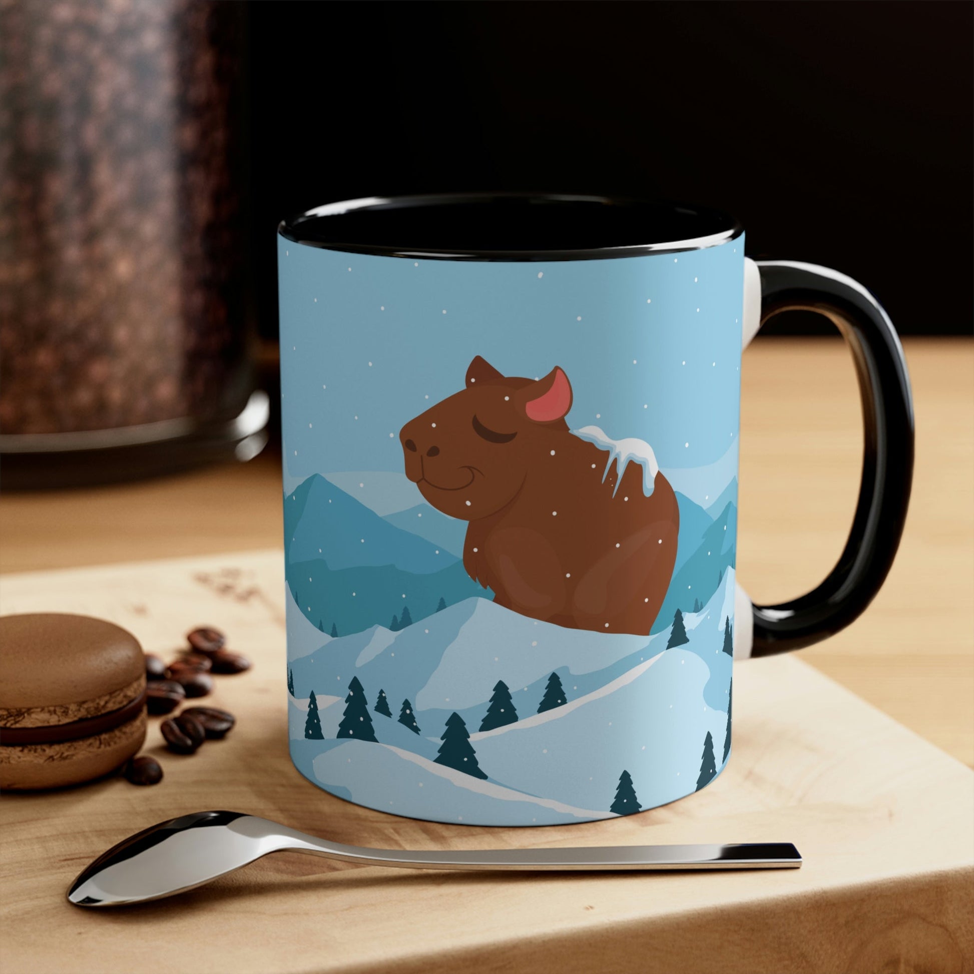 Winter Mountain Capybara Wild Cute Funny Anime Art Cartoon Classic Accent Coffee Mug 11oz Ichaku [Perfect Gifts Selection]