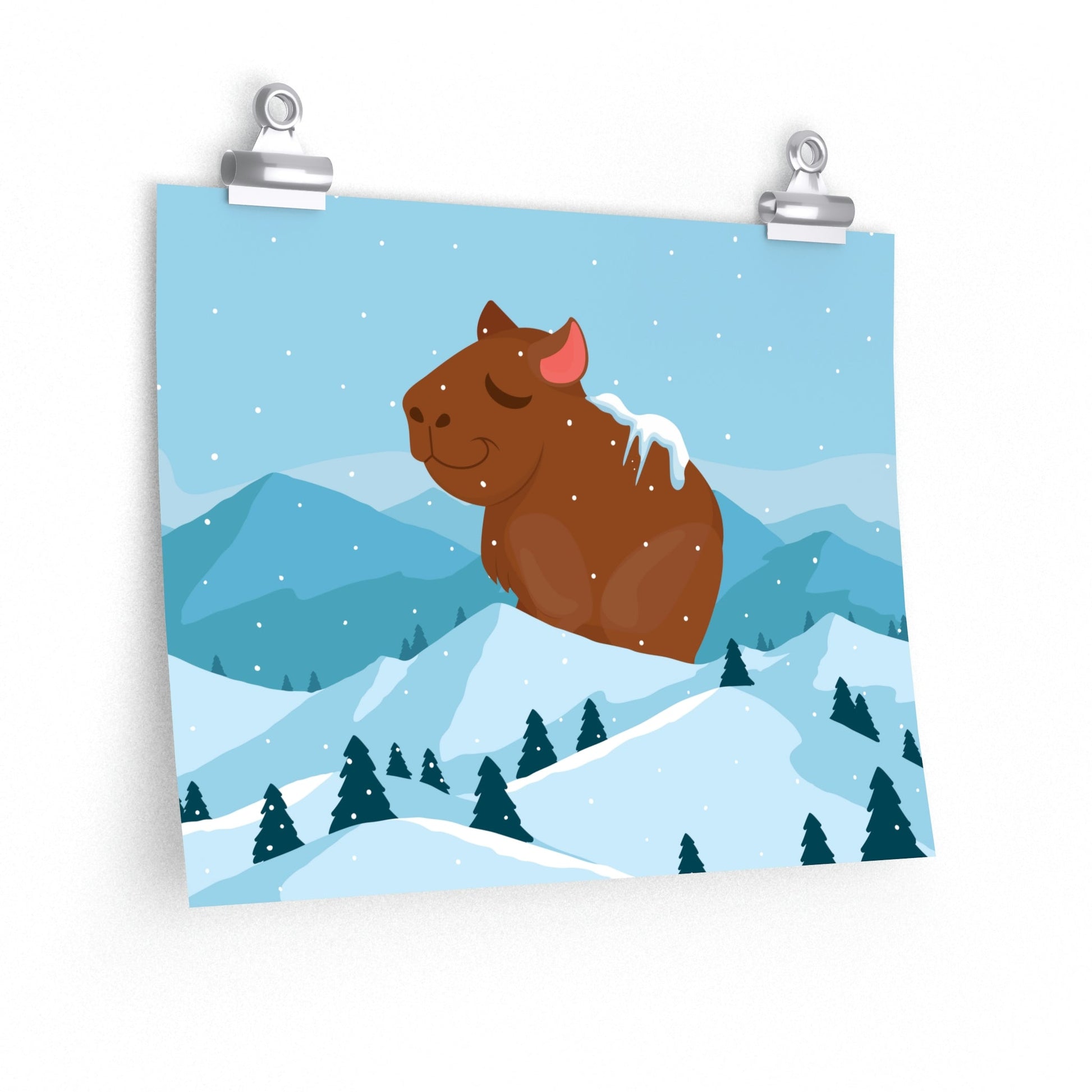 Winter Mountain Capybara Wild Cute Funny Anime Art Cartoon Premium Matte Horizontal Posters Ichaku [Perfect Gifts Selection]