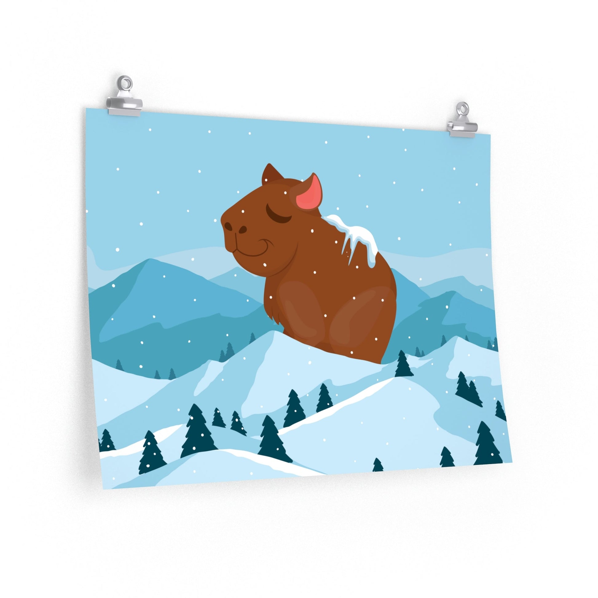 Winter Mountain Capybara Wild Cute Funny Anime Art Cartoon Premium Matte Horizontal Posters Ichaku [Perfect Gifts Selection]