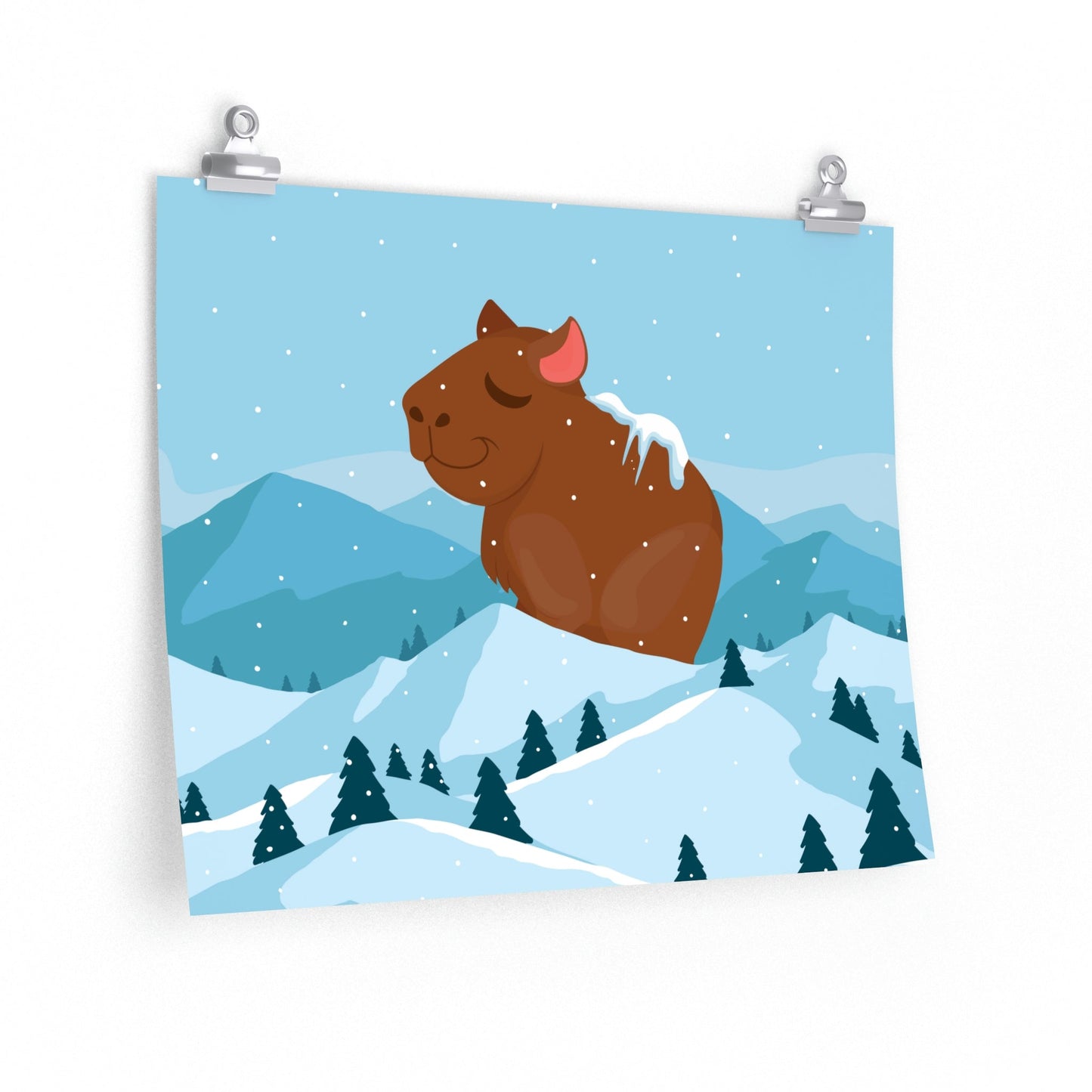 Winter Mountain Capybara Wild Cute Funny Anime Art Cartoon Premium Matte Horizontal Posters Ichaku [Perfect Gifts Selection]