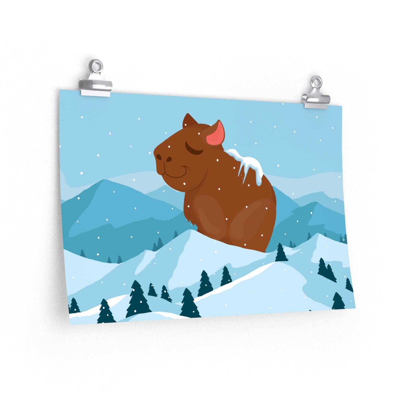 Winter Mountain Capybara Wild Cute Funny Anime Art Cartoon Premium Matte Horizontal Posters Ichaku [Perfect Gifts Selection]