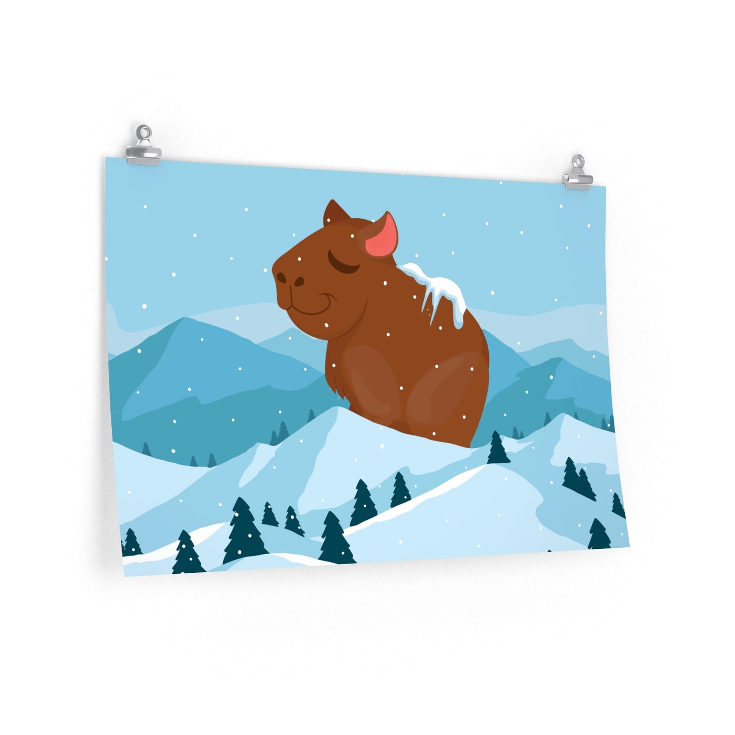 Winter Mountain Capybara Wild Cute Funny Anime Art Cartoon Premium Matte Horizontal Posters Ichaku [Perfect Gifts Selection]