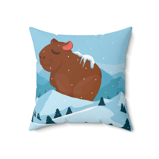 Winter Mountain Capybara Wild Cute Funny Anime Art Cartoon Spun Polyester Square Pillow Ichaku [Perfect Gifts Selection]