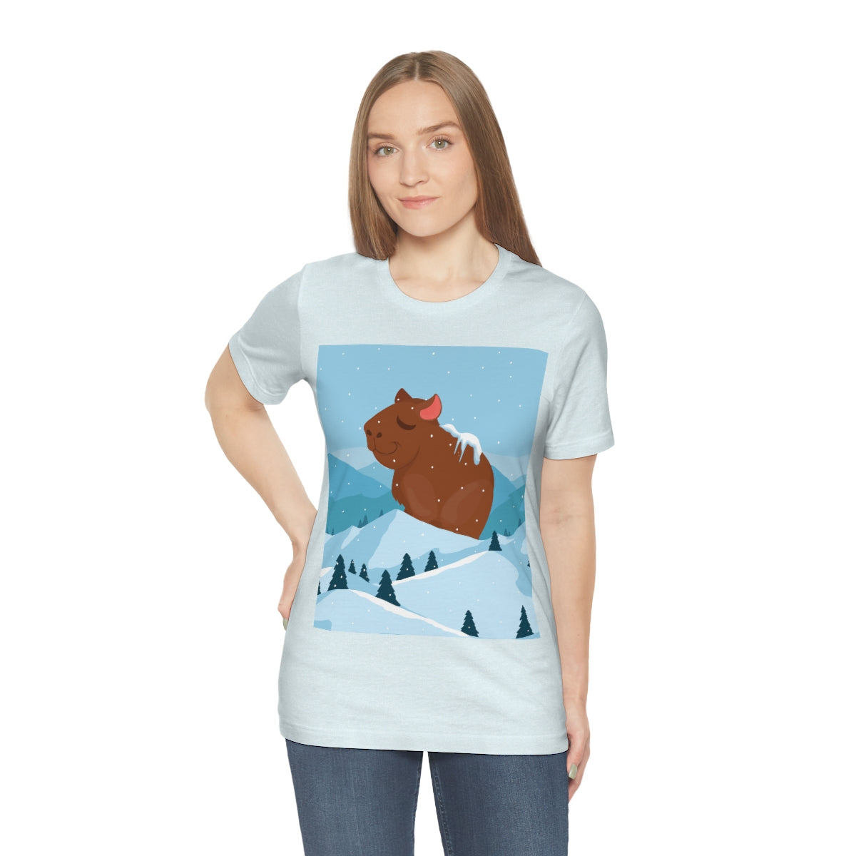 Winter Mountain Capybara Wild Cute Funny Anime Art Cartoon Unisex Jersey Short Sleeve T-Shirt Ichaku [Perfect Gifts Selection]