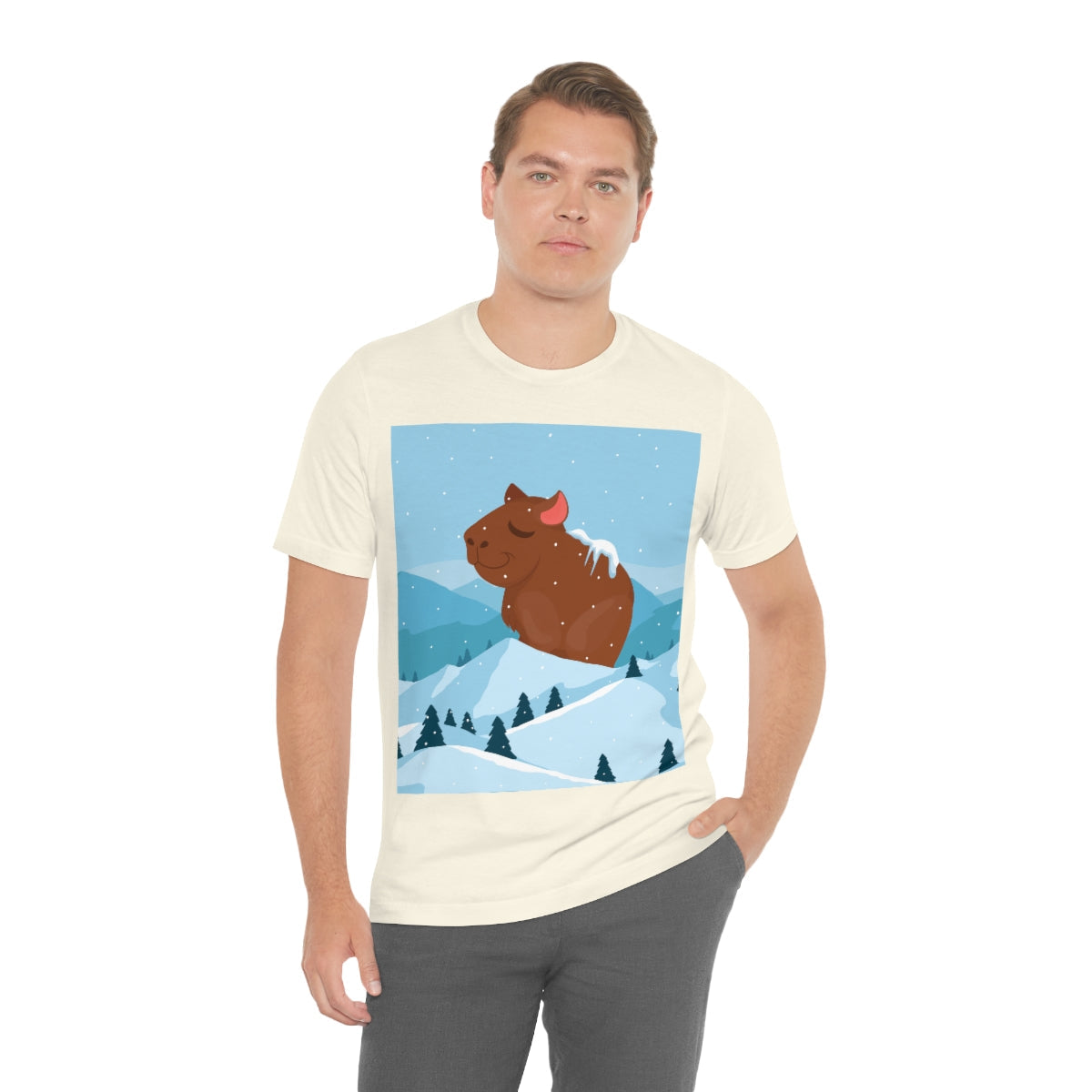 Winter Mountain Capybara Wild Cute Funny Anime Art Cartoon Unisex Jersey Short Sleeve T-Shirt Ichaku [Perfect Gifts Selection]