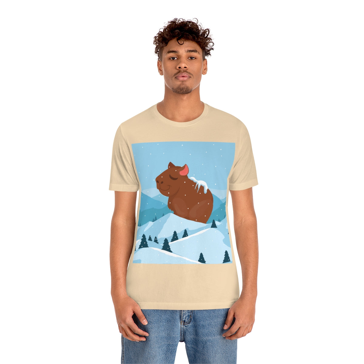 Winter Mountain Capybara Wild Cute Funny Anime Art Cartoon Unisex Jersey Short Sleeve T-Shirt Ichaku [Perfect Gifts Selection]