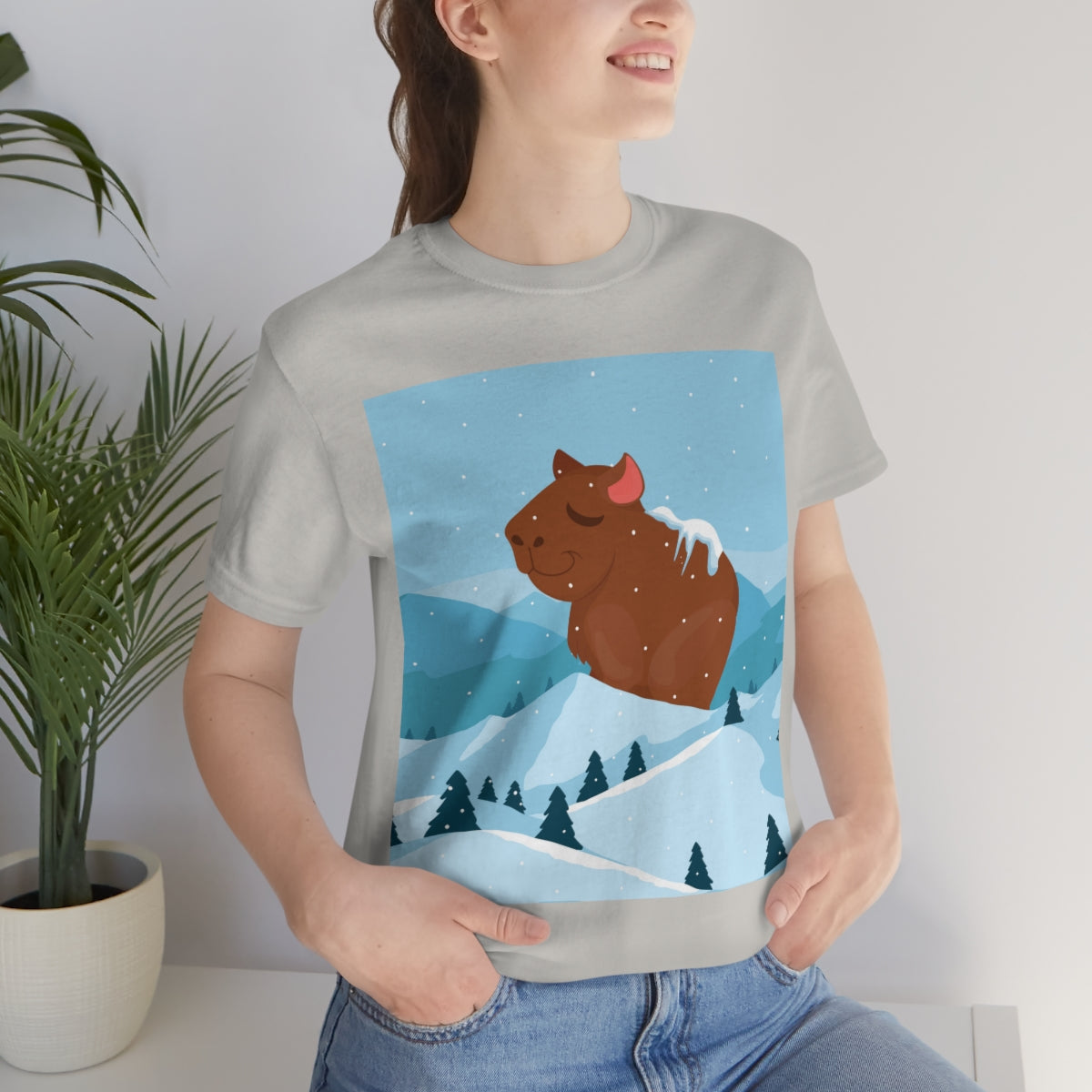 Winter Mountain Capybara Wild Cute Funny Anime Art Cartoon Unisex Jersey Short Sleeve T-Shirt Ichaku [Perfect Gifts Selection]