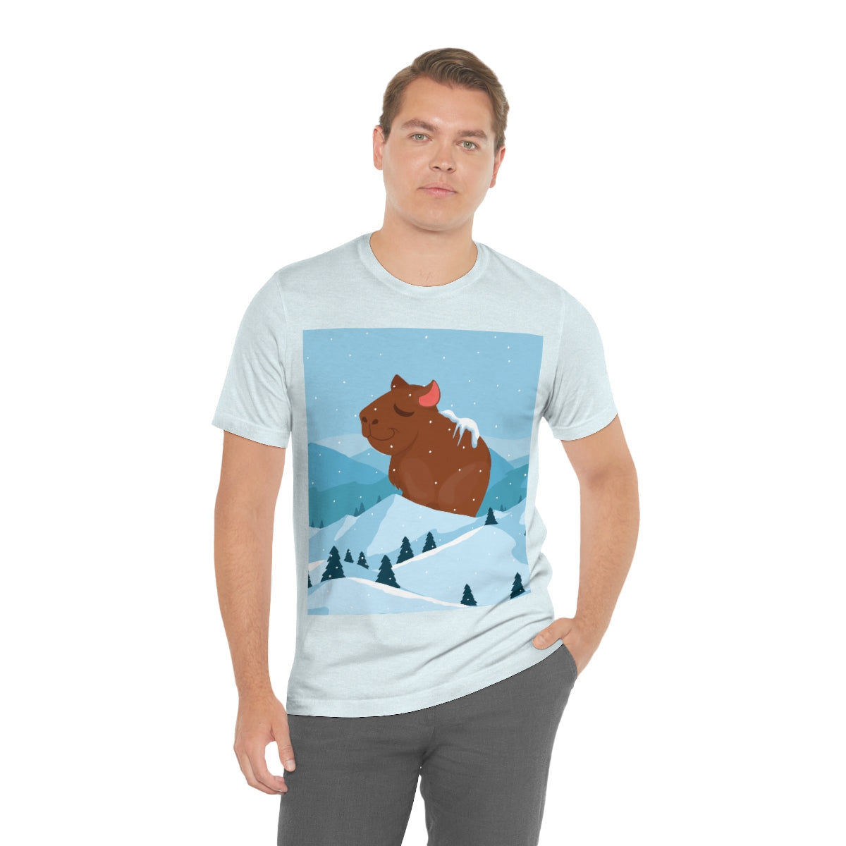 Winter Mountain Capybara Wild Cute Funny Anime Art Cartoon Unisex Jersey Short Sleeve T-Shirt Ichaku [Perfect Gifts Selection]