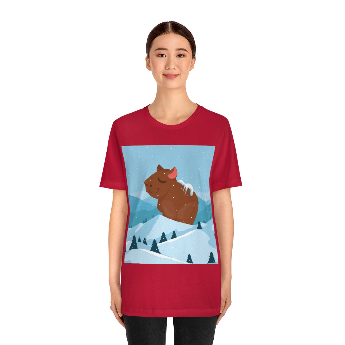 Winter Mountain Capybara Wild Cute Funny Anime Art Cartoon Unisex Jersey Short Sleeve T-Shirt Ichaku [Perfect Gifts Selection]