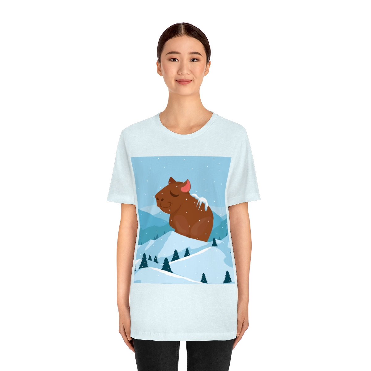 Winter Mountain Capybara Wild Cute Funny Anime Art Cartoon Unisex Jersey Short Sleeve T-Shirt Ichaku [Perfect Gifts Selection]