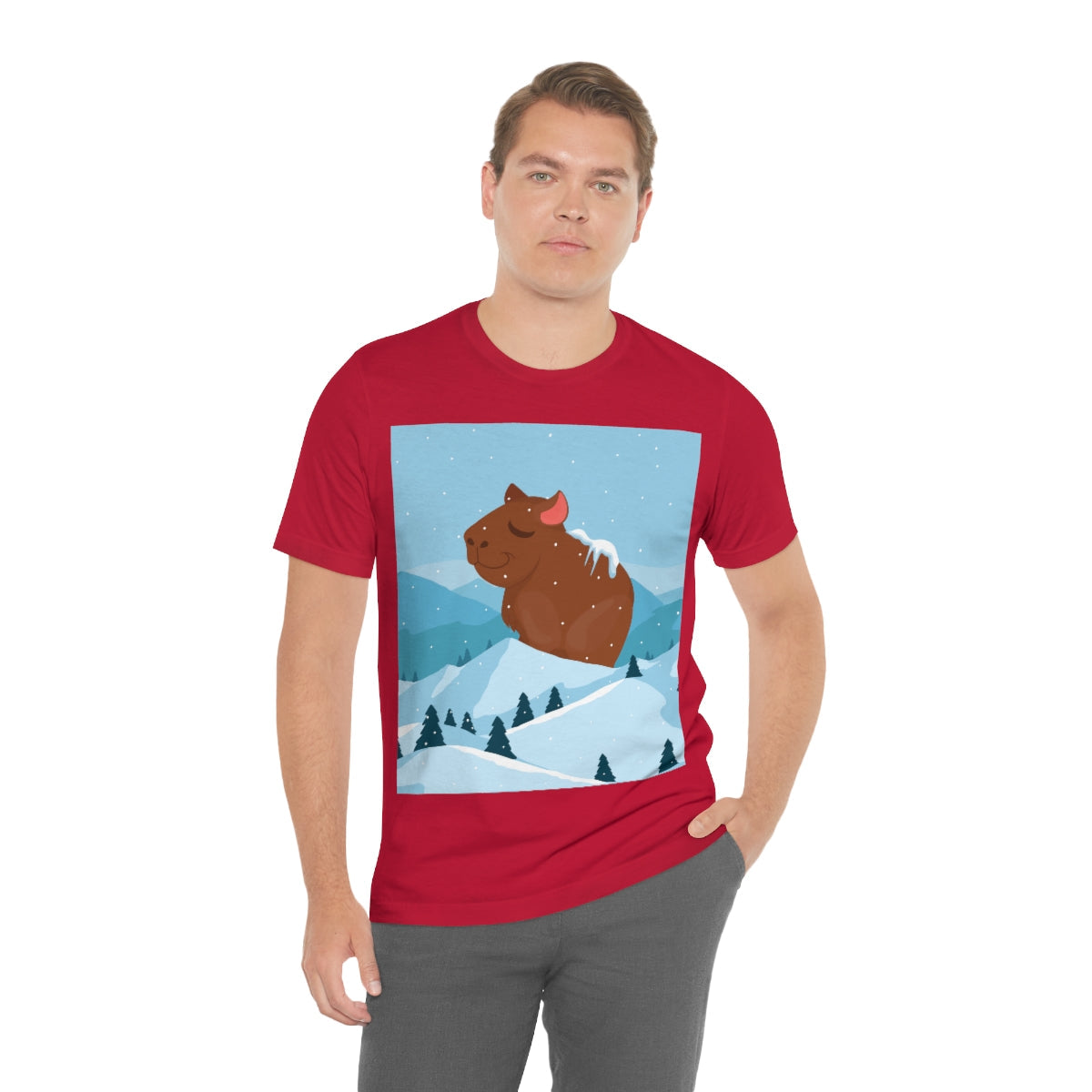 Winter Mountain Capybara Wild Cute Funny Anime Art Cartoon Unisex Jersey Short Sleeve T-Shirt Ichaku [Perfect Gifts Selection]