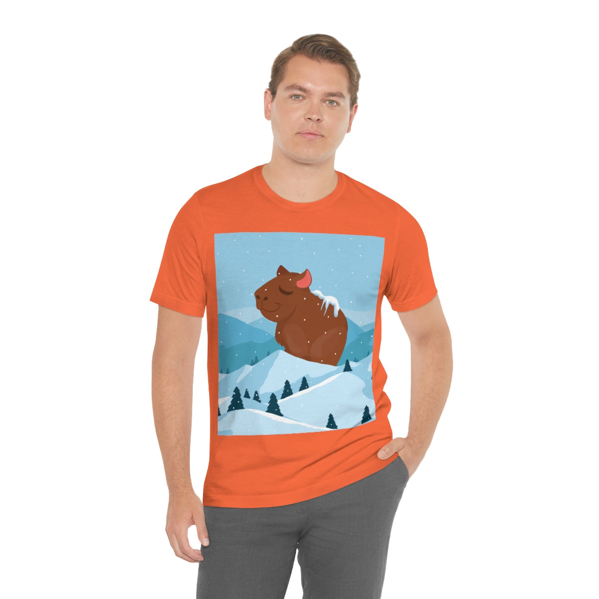 Winter Mountain Capybara Wild Cute Funny Anime Art Cartoon Unisex Jersey Short Sleeve T-Shirt Ichaku [Perfect Gifts Selection]