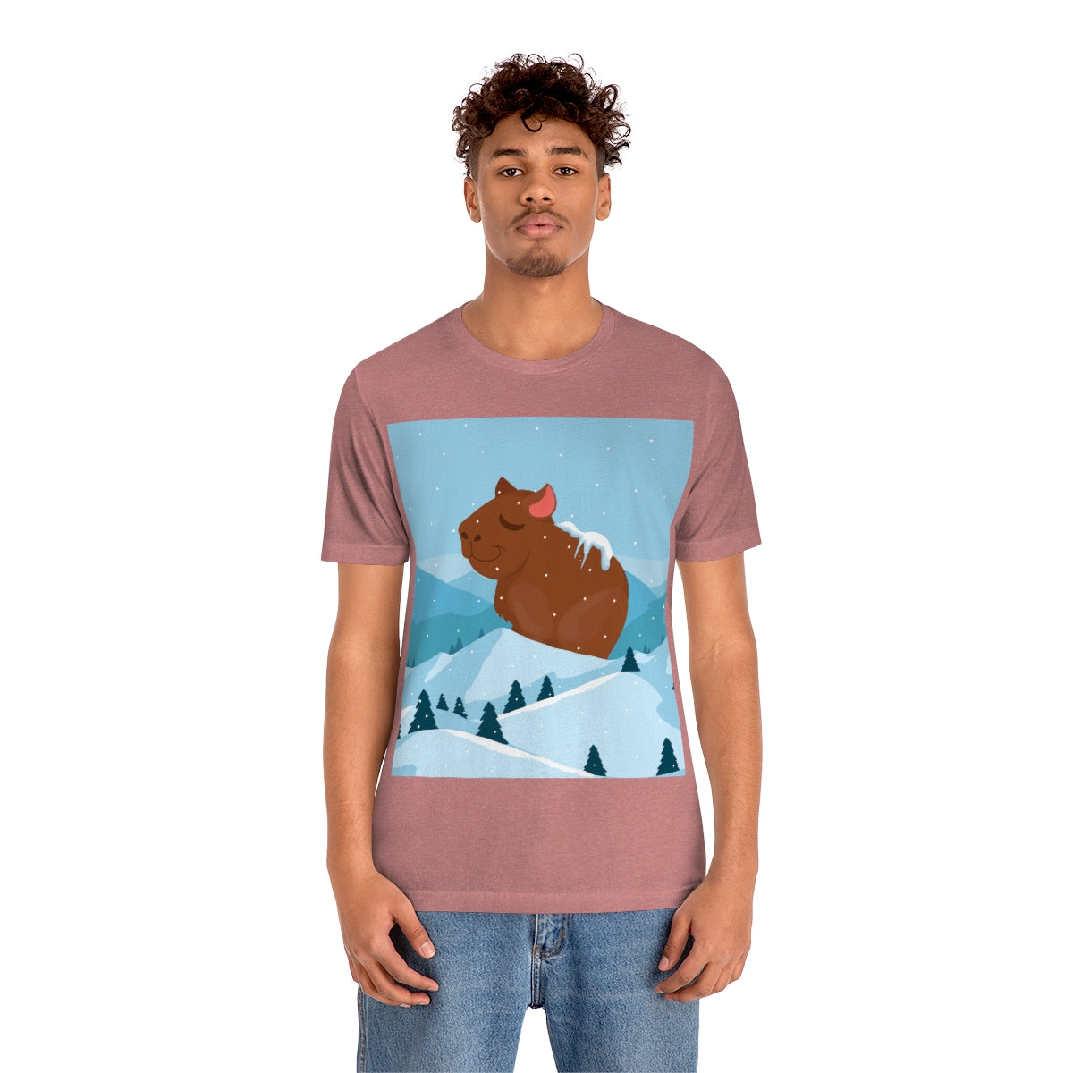 Winter Mountain Capybara Wild Cute Funny Anime Art Cartoon Unisex Jersey Short Sleeve T-Shirt Ichaku [Perfect Gifts Selection]