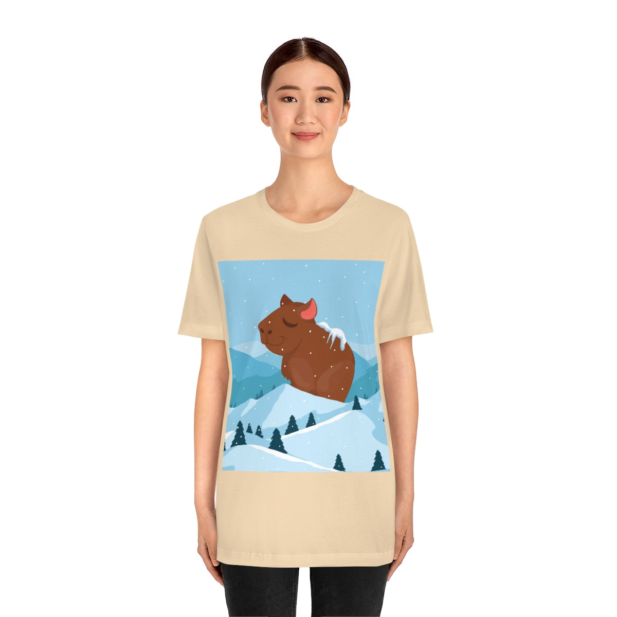 Winter Mountain Capybara Wild Cute Funny Anime Art Cartoon Unisex Jersey Short Sleeve T-Shirt Ichaku [Perfect Gifts Selection]