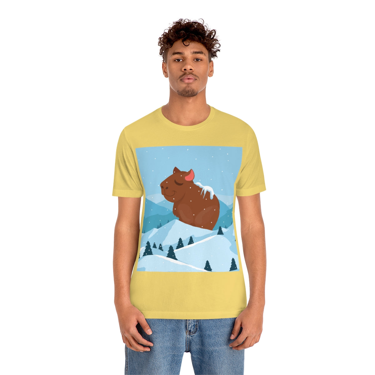 Winter Mountain Capybara Wild Cute Funny Anime Art Cartoon Unisex Jersey Short Sleeve T-Shirt Ichaku [Perfect Gifts Selection]