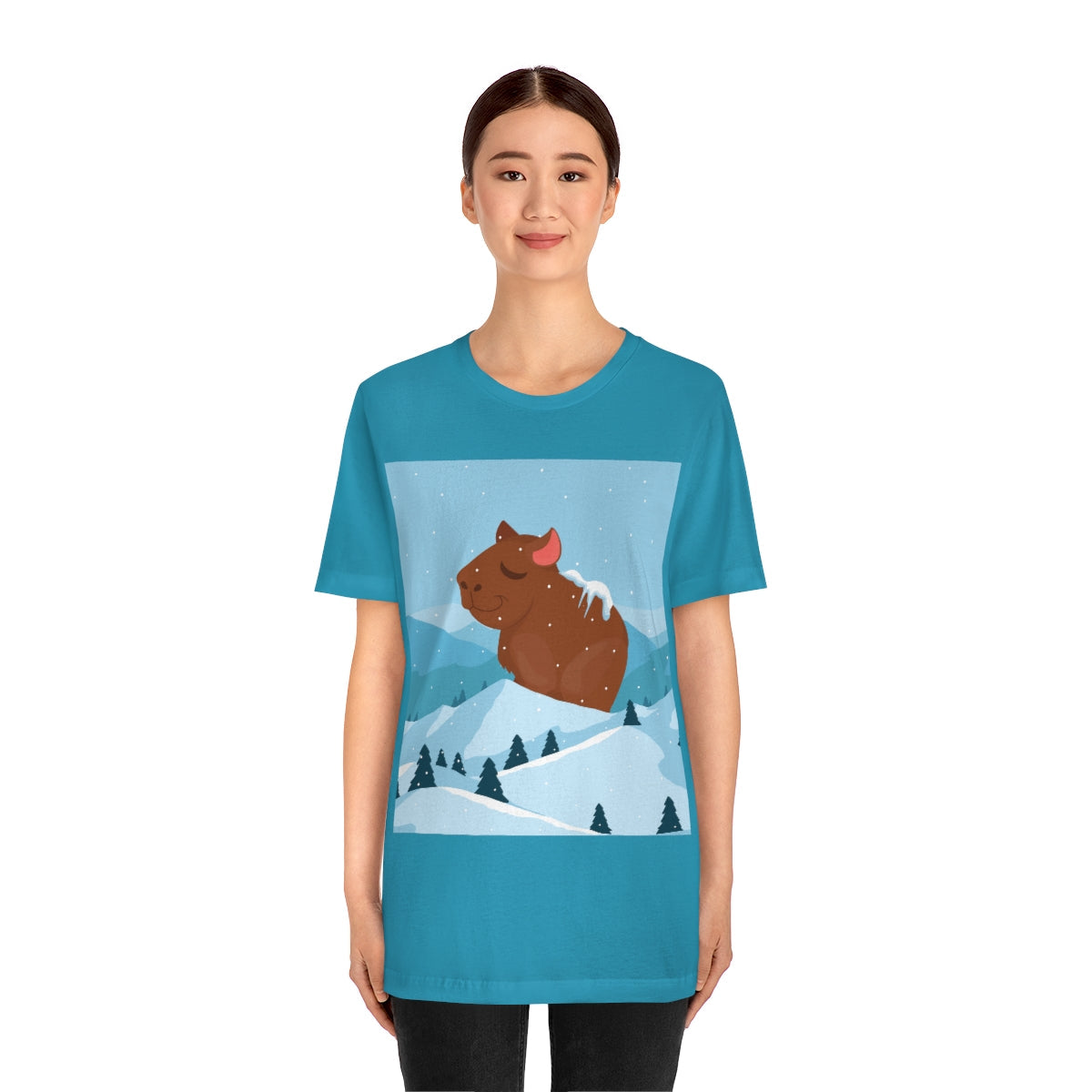 Winter Mountain Capybara Wild Cute Funny Anime Art Cartoon Unisex Jersey Short Sleeve T-Shirt Ichaku [Perfect Gifts Selection]