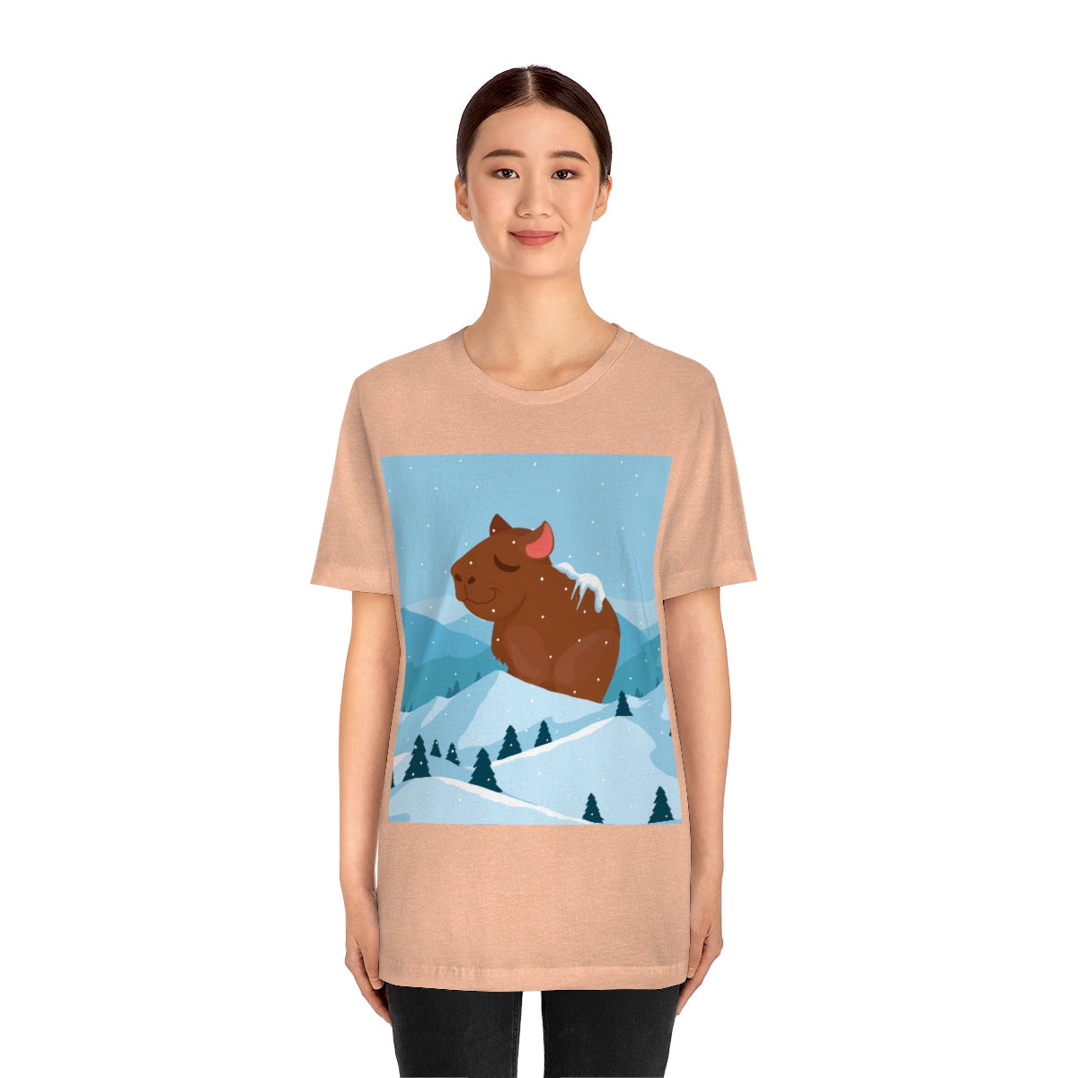 Winter Mountain Capybara Wild Cute Funny Anime Art Cartoon Unisex Jersey Short Sleeve T-Shirt Ichaku [Perfect Gifts Selection]