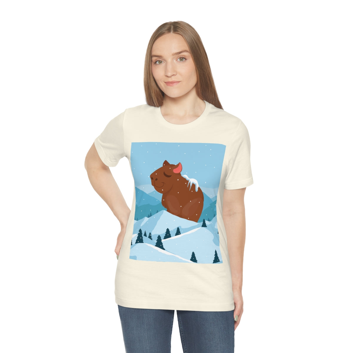 Winter Mountain Capybara Wild Cute Funny Anime Art Cartoon Unisex Jersey Short Sleeve T-Shirt Ichaku [Perfect Gifts Selection]