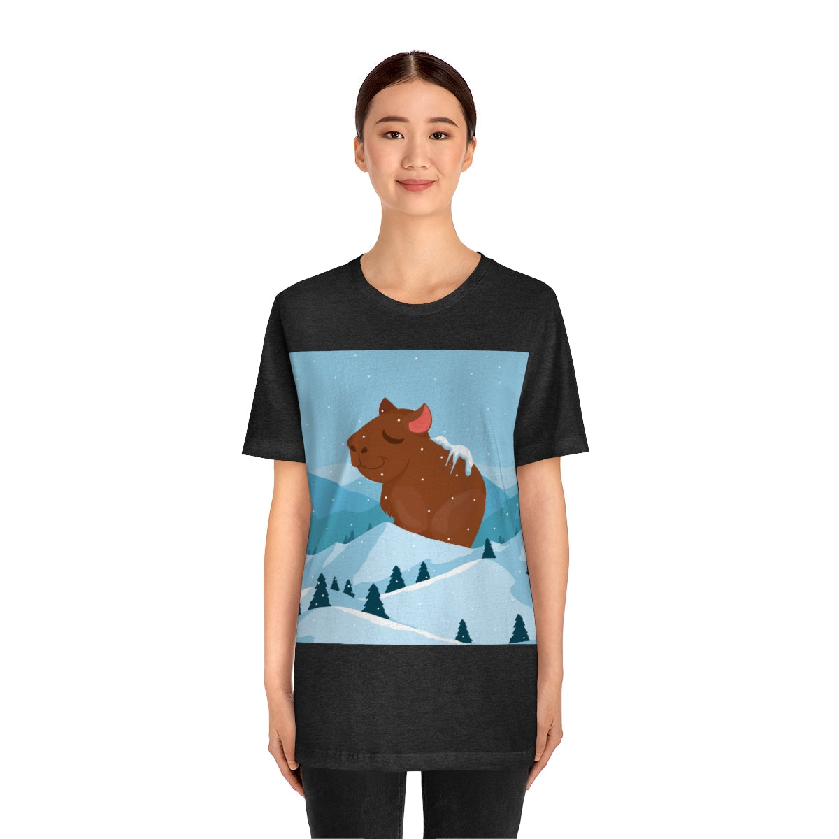 Winter Mountain Capybara Wild Cute Funny Anime Art Cartoon Unisex Jersey Short Sleeve T-Shirt Ichaku [Perfect Gifts Selection]