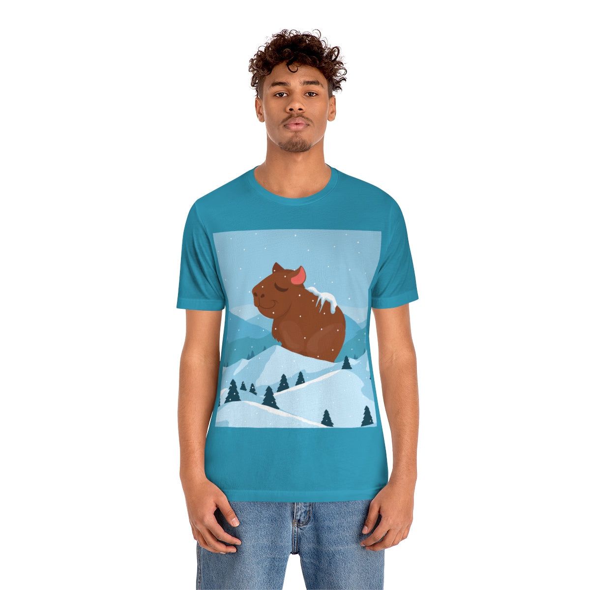 Winter Mountain Capybara Wild Cute Funny Anime Art Cartoon Unisex Jersey Short Sleeve T-Shirt Ichaku [Perfect Gifts Selection]