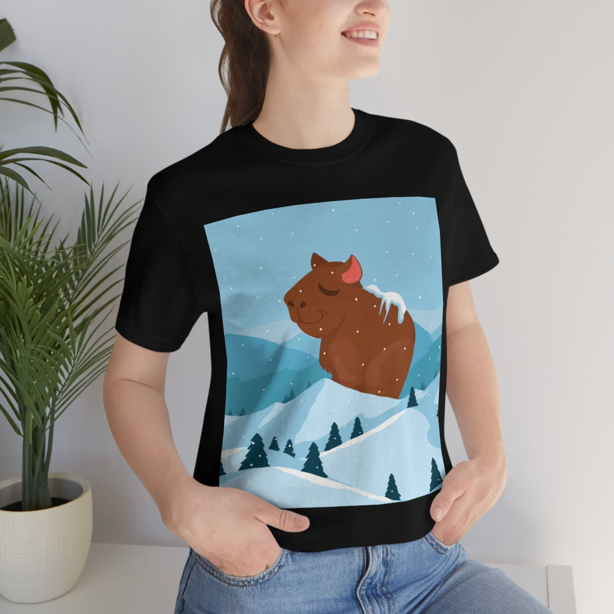 Winter Mountain Capybara Wild Cute Funny Anime Art Cartoon Unisex Jersey Short Sleeve T-Shirt Ichaku [Perfect Gifts Selection]