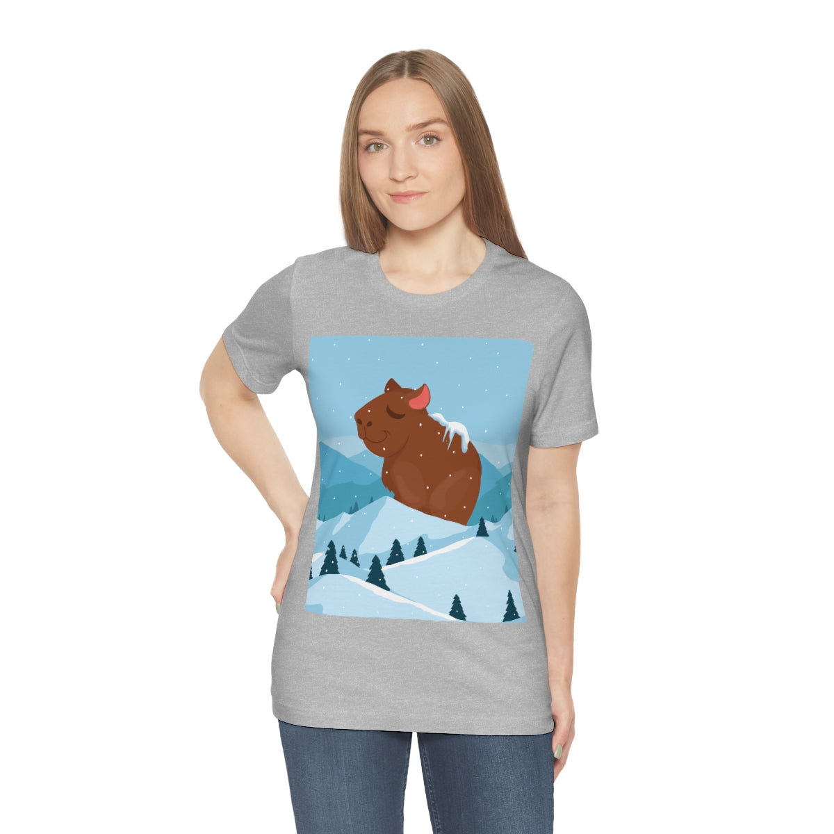 Winter Mountain Capybara Wild Cute Funny Anime Art Cartoon Unisex Jersey Short Sleeve T-Shirt Ichaku [Perfect Gifts Selection]