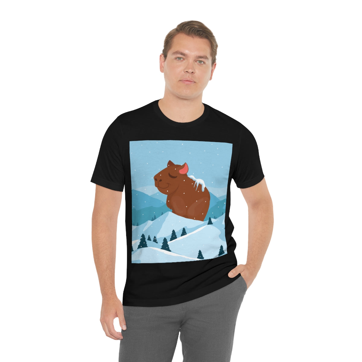 Winter Mountain Capybara Wild Cute Funny Anime Art Cartoon Unisex Jersey Short Sleeve T-Shirt Ichaku [Perfect Gifts Selection]