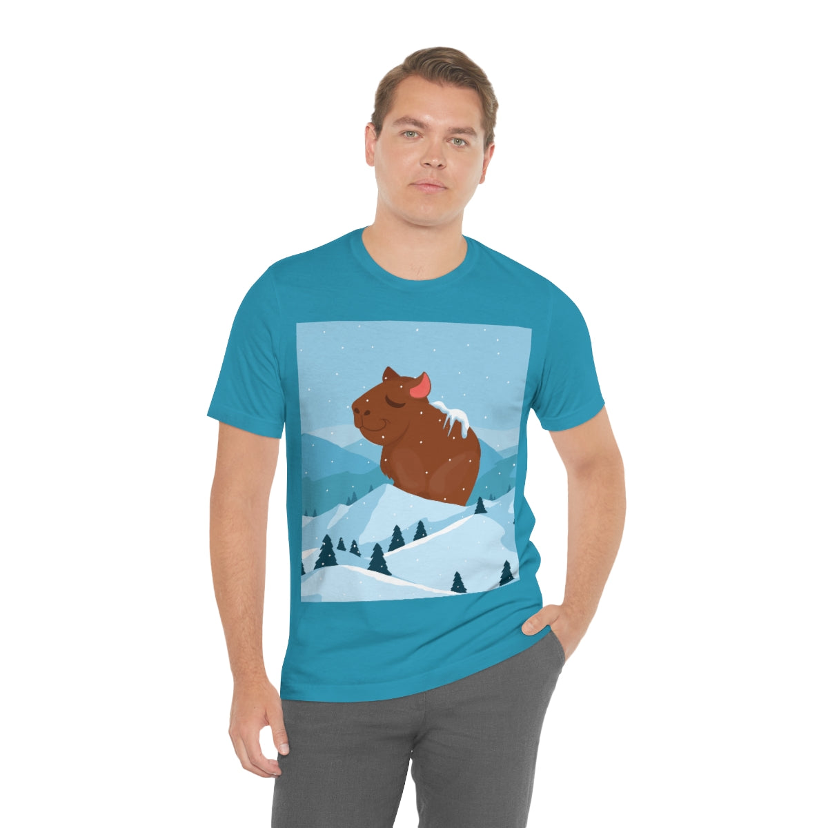 Winter Mountain Capybara Wild Cute Funny Anime Art Cartoon Unisex Jersey Short Sleeve T-Shirt Ichaku [Perfect Gifts Selection]