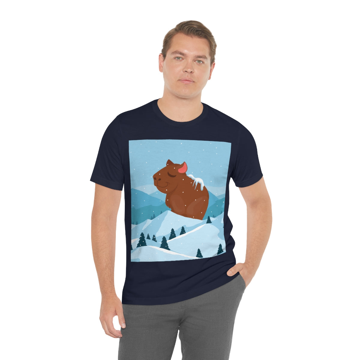 Winter Mountain Capybara Wild Cute Funny Anime Art Cartoon Unisex Jersey Short Sleeve T-Shirt Ichaku [Perfect Gifts Selection]