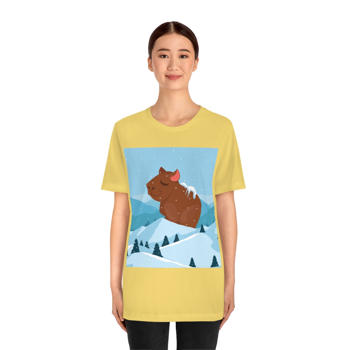 Winter Mountain Capybara Wild Cute Funny Anime Art Cartoon Unisex Jersey Short Sleeve T-Shirt Ichaku [Perfect Gifts Selection]