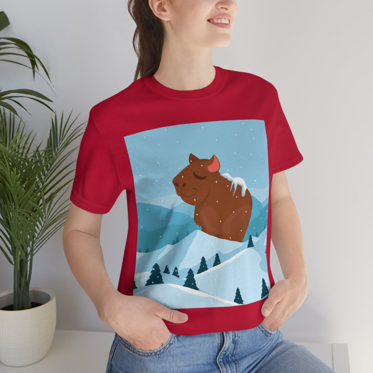 Winter Mountain Capybara Wild Cute Funny Anime Art Cartoon Unisex Jersey Short Sleeve T-Shirt Ichaku [Perfect Gifts Selection]