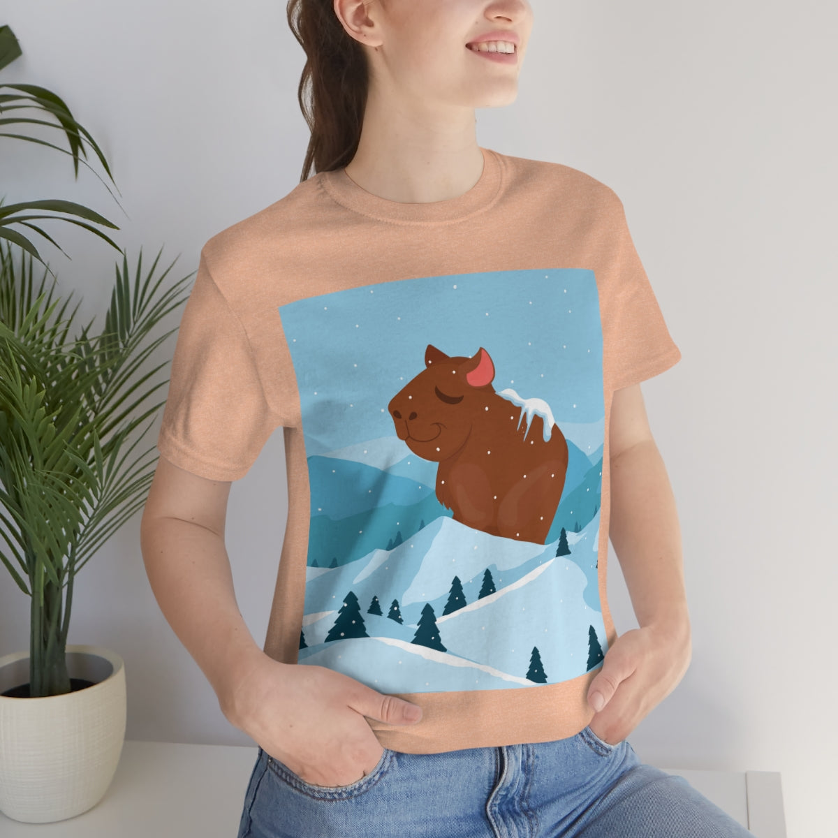 Winter Mountain Capybara Wild Cute Funny Anime Art Cartoon Unisex Jersey Short Sleeve T-Shirt Ichaku [Perfect Gifts Selection]