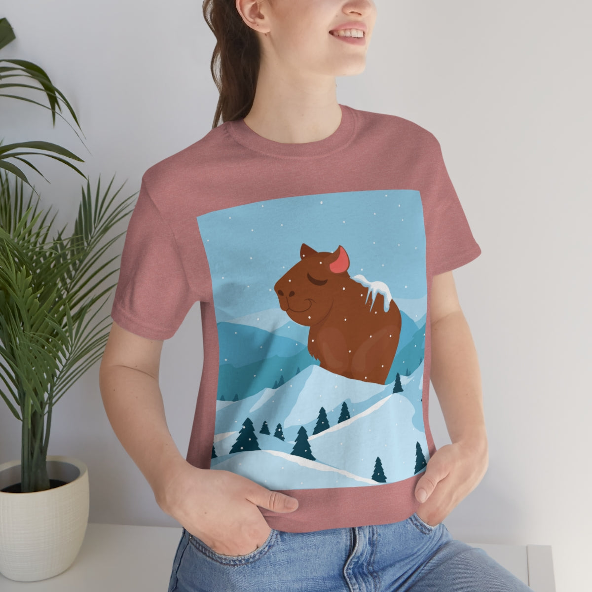 Winter Mountain Capybara Wild Cute Funny Anime Art Cartoon Unisex Jersey Short Sleeve T-Shirt Ichaku [Perfect Gifts Selection]