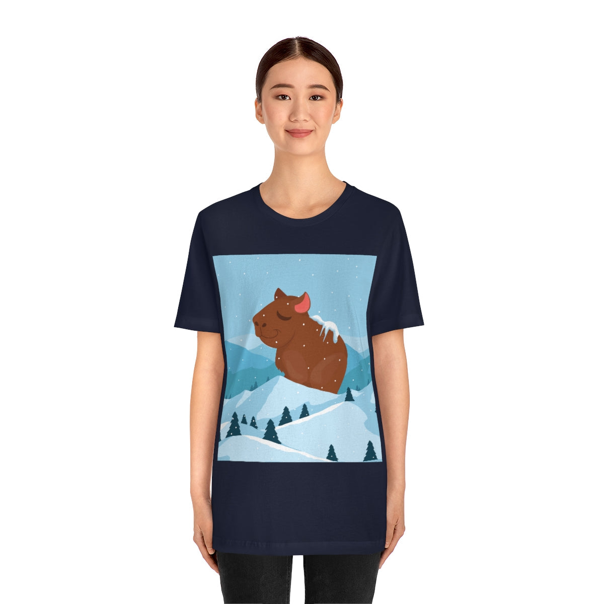 Winter Mountain Capybara Wild Cute Funny Anime Art Cartoon Unisex Jersey Short Sleeve T-Shirt Ichaku [Perfect Gifts Selection]