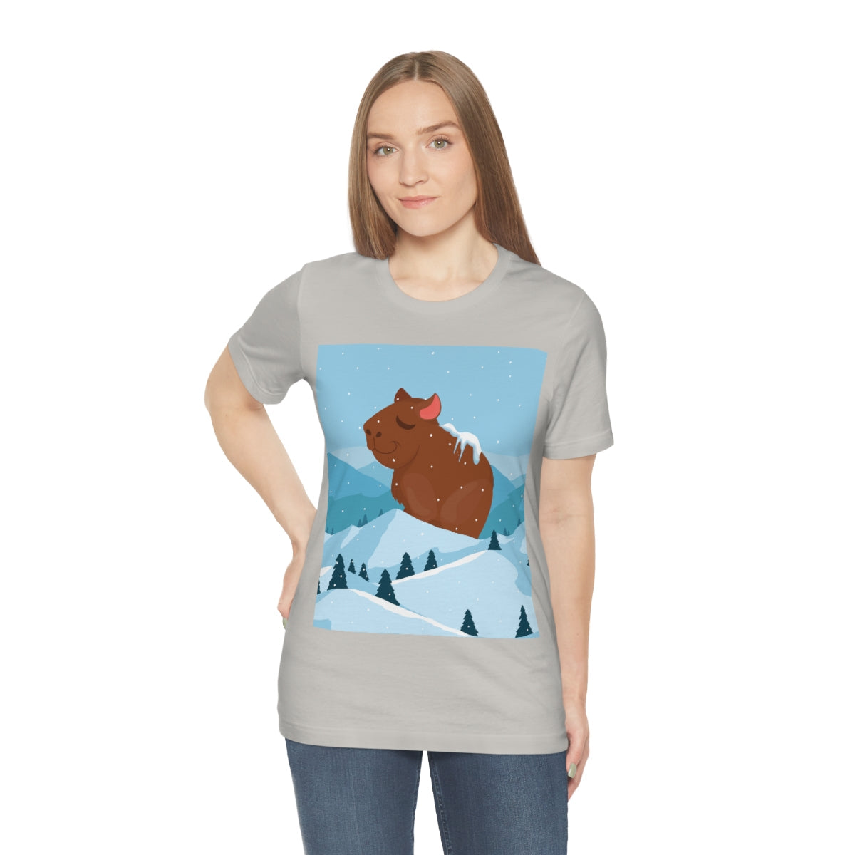 Winter Mountain Capybara Wild Cute Funny Anime Art Cartoon Unisex Jersey Short Sleeve T-Shirt Ichaku [Perfect Gifts Selection]