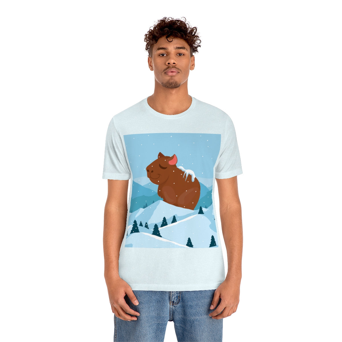 Winter Mountain Capybara Wild Cute Funny Anime Art Cartoon Unisex Jersey Short Sleeve T-Shirt Ichaku [Perfect Gifts Selection]